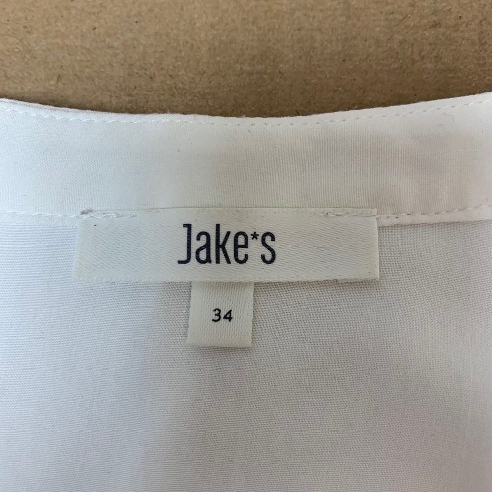 Jake*s Blouse Women 34 White Excellent Split Neck Viscose Long Sleeve Minimalist - Picture 2 of 7